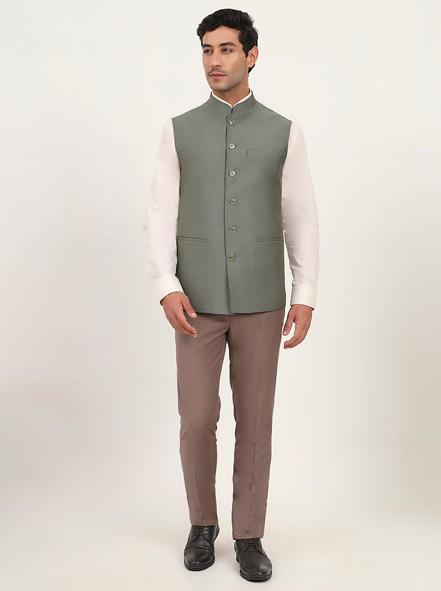 Green Solid Regular Fit Modi Jacket | JadeBlue