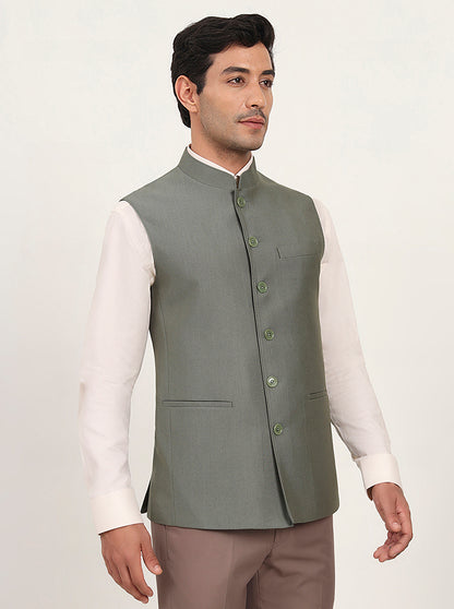 Green Solid Regular Fit Modi Jacket | JadeBlue