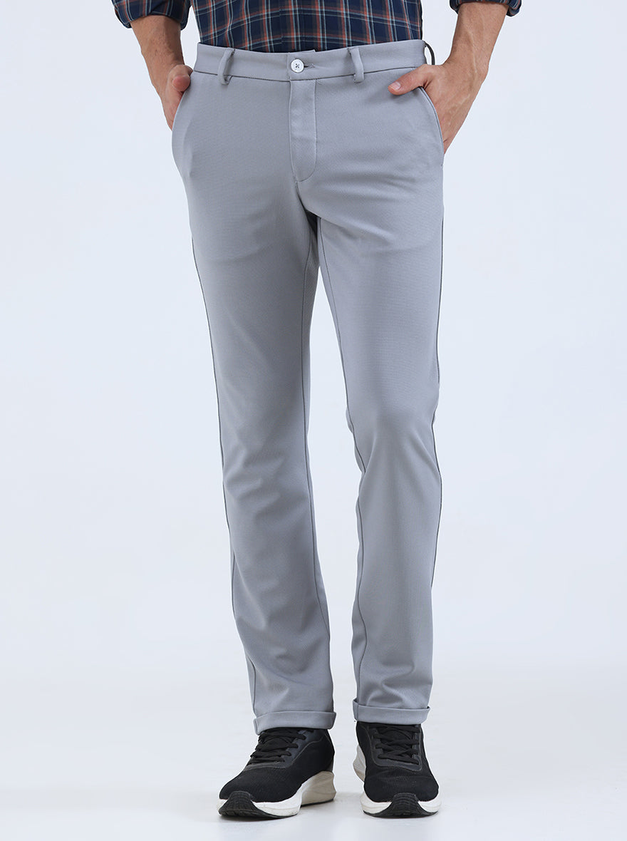 Light Grey Solid Slim Fit Club Wear Trouser | Greenfibre