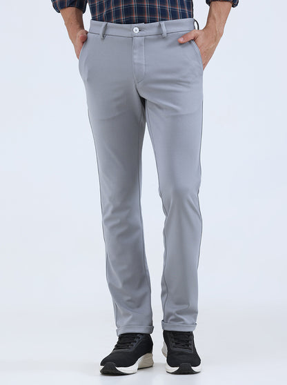 Light Grey Solid Slim Fit Club Wear Trouser | Greenfibre