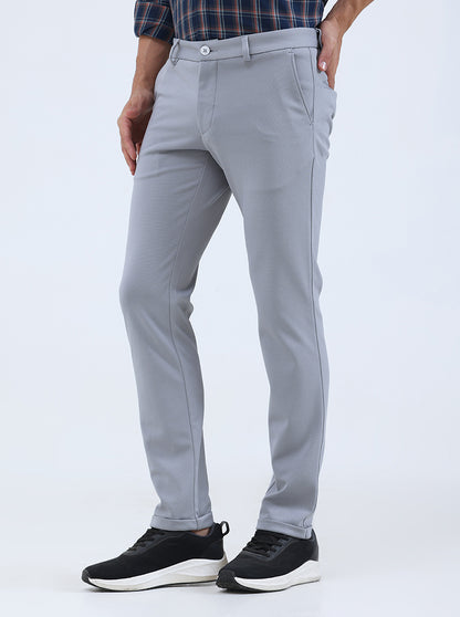 Light Grey Solid Slim Fit Club Wear Trouser | Greenfibre
