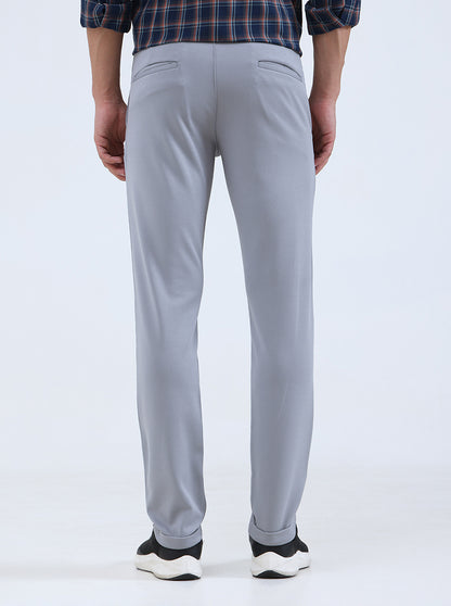 Light Grey Solid Slim Fit Club Wear Trouser | Greenfibre