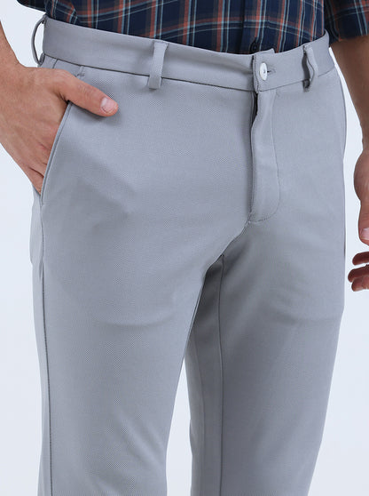 Light Grey Solid Slim Fit Club Wear Trouser | Greenfibre