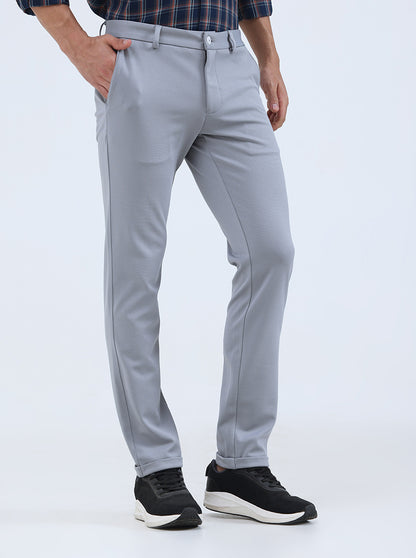 Light Grey Solid Slim Fit Club Wear Trouser | Greenfibre