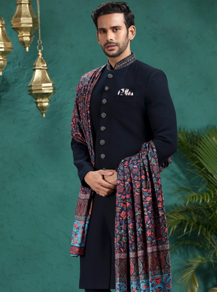 Navy Blue Solid Indowestern | TULA