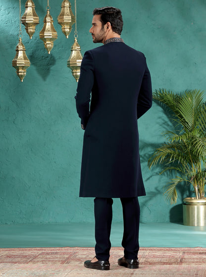 Navy Blue Solid Indowestern | TULA