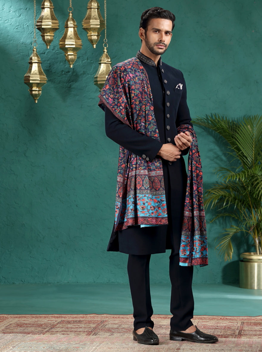 Navy Blue Solid Indowestern | TULA