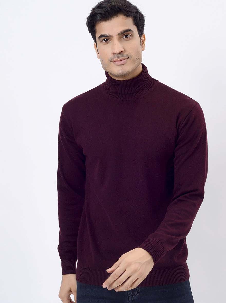 Wine Solid Regular Fit Winter T-Shirt | JadeBlue