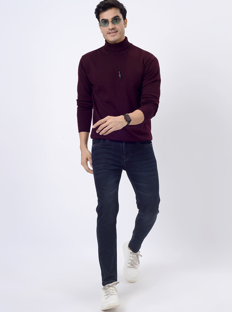 Wine Solid Regular Fit Winter T-Shirt | JadeBlue