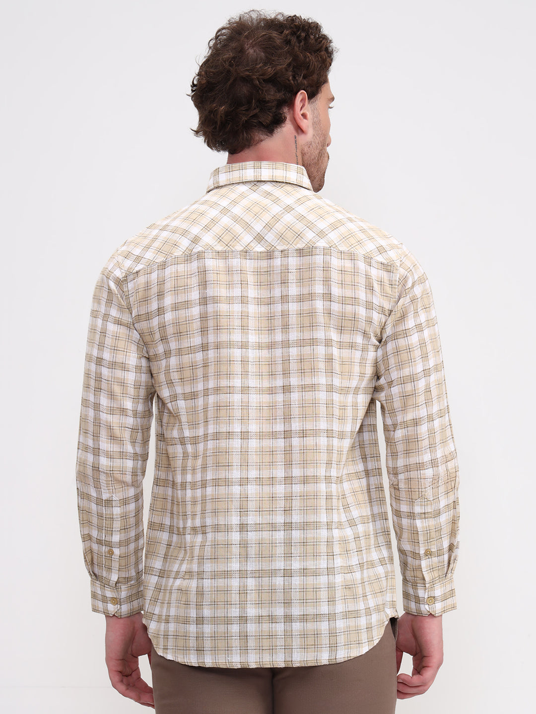 Khaki Checked Slim Fit Casual Shirt | Greenfibre
