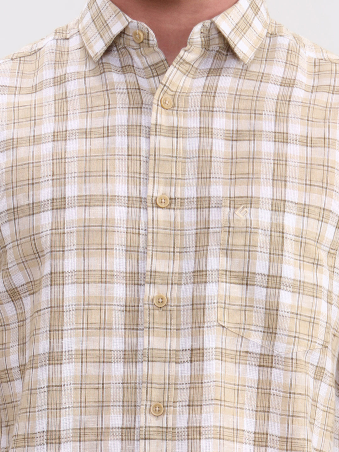Khaki Checked Slim Fit Casual Shirt | Greenfibre