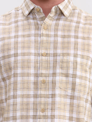 Khaki Checked Slim Fit Casual Shirt | Greenfibre