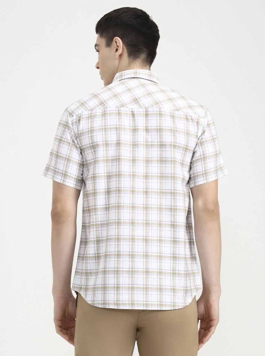 Khaki Checked Slim Fit Casual Shirt | Greenfibre