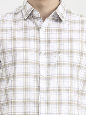 Khaki Checked Slim Fit Casual Shirt | Greenfibre