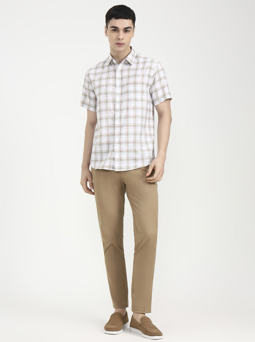 Khaki Checked Slim Fit Casual Shirt | Greenfibre