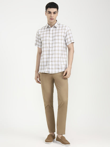 Khaki Checked Slim Fit Casual Shirt | Greenfibre