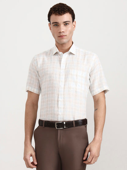 White & Blue Checked Slim Fit Formal Shirt | JadeBlue