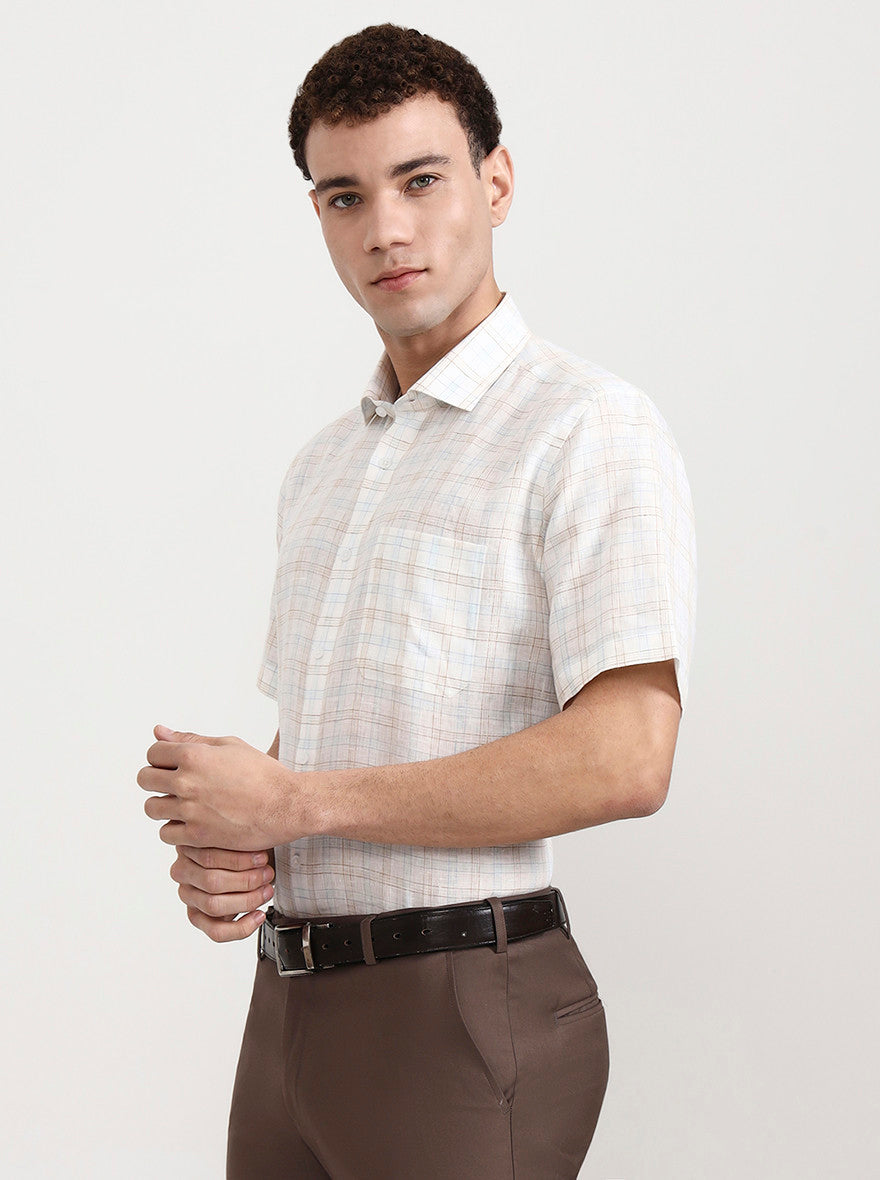 White & Blue Checked Slim Fit Formal Shirt | JadeBlue