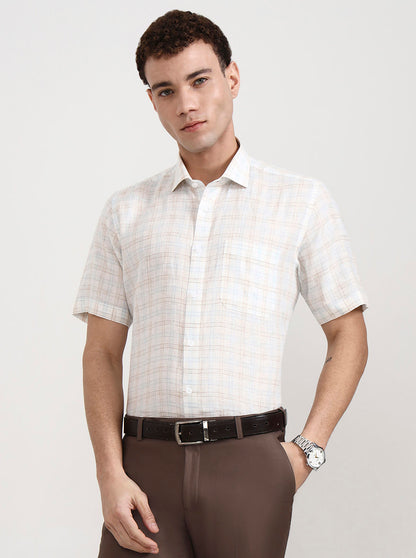 White & Blue Checked Slim Fit Formal Shirt | JadeBlue