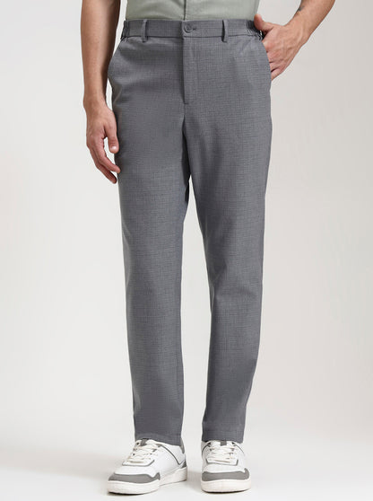 Dark Grey Checked Slim Fit Casual Trouser | JadeBlue
