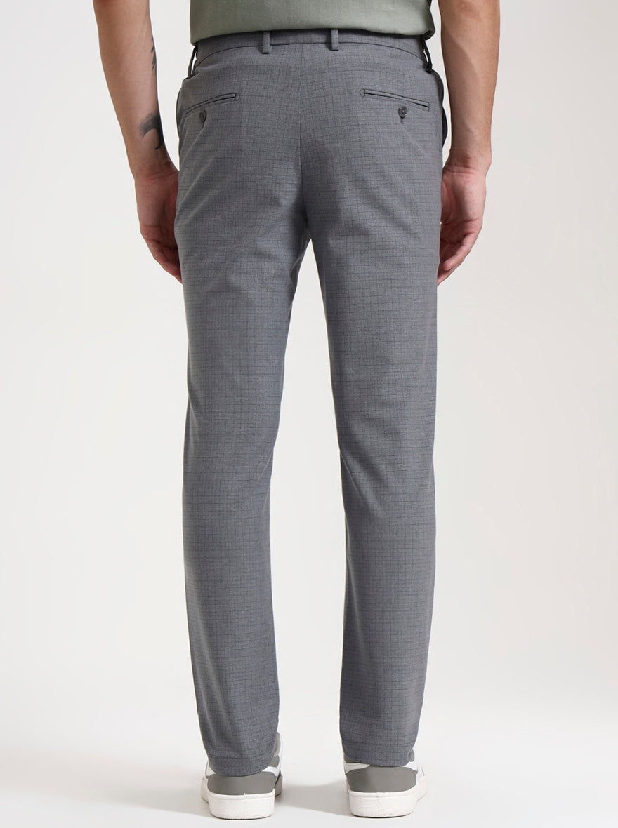 Dark Grey Checked Slim Fit Casual Trouser | JadeBlue