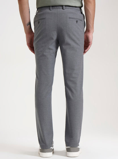 Dark Grey Checked Slim Fit Casual Trouser | JadeBlue