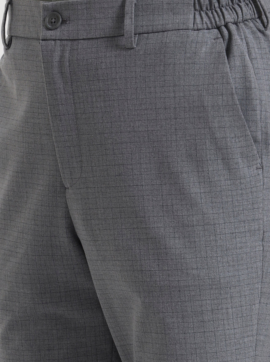 Dark Grey Checked Slim Fit Casual Trouser | JadeBlue