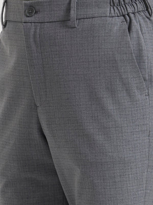 Dark Grey Checked Slim Fit Casual Trouser | JadeBlue