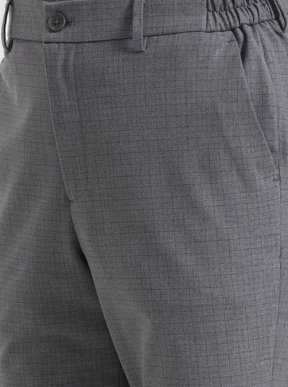 Dark Grey Checked Slim Fit Casual Trouser | JadeBlue