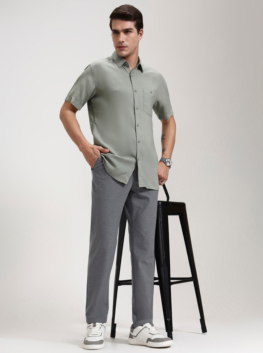 Dark Grey Checked Slim Fit Casual Trouser | JadeBlue