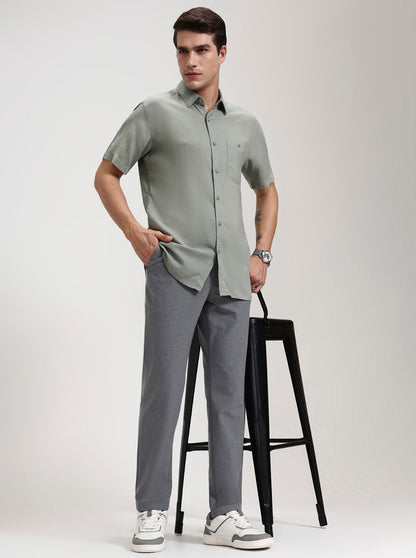 Dark Grey Checked Slim Fit Casual Trouser | JadeBlue