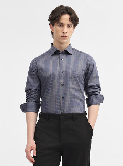 Dark Grey Checked Slim Fit Formal Shirt | Metal