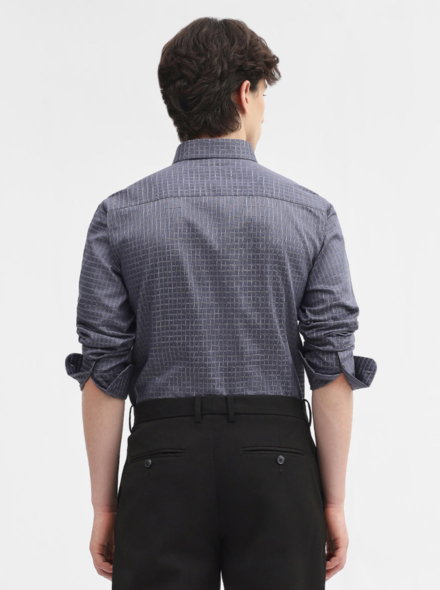 Dark Grey Checked Slim Fit Formal Shirt | Metal