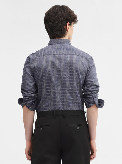 Dark Grey Checked Slim Fit Formal Shirt | Metal