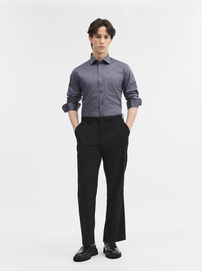 Dark Grey Checked Slim Fit Formal Shirt | Metal