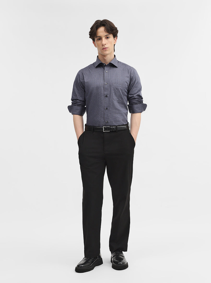 Dark Grey Checked Slim Fit Formal Shirt | Metal