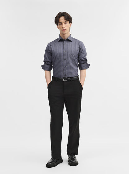 Dark Grey Checked Slim Fit Formal Shirt | Metal