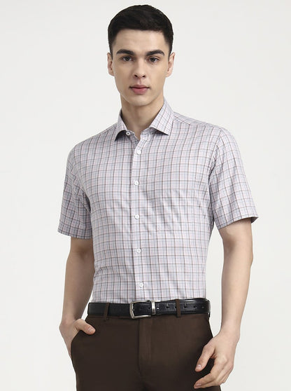 Blue & Brown Checked Regular Fit Formal Shirt | JadeBlue