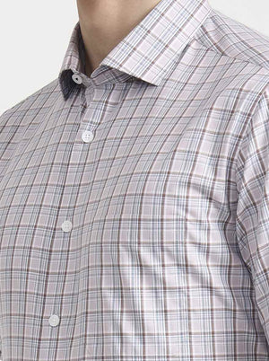 Blue & Brown Checked Regular Fit Formal Shirt | JadeBlue