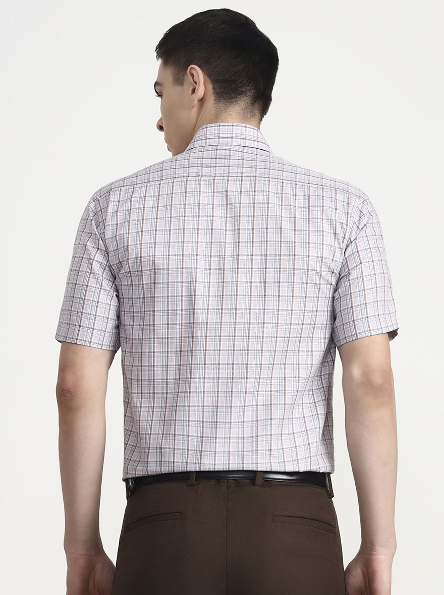 Blue & Brown Checked Regular Fit Formal Shirt | JadeBlue
