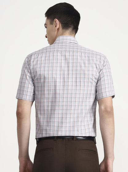 Blue & Brown Checked Regular Fit Formal Shirt | JadeBlue