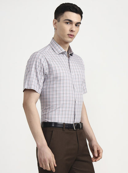 Blue & Brown Checked Regular Fit Formal Shirt | JadeBlue