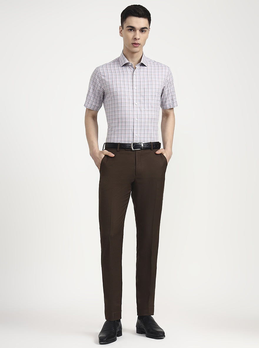 Blue & Brown Checked Regular Fit Formal Shirt | JadeBlue