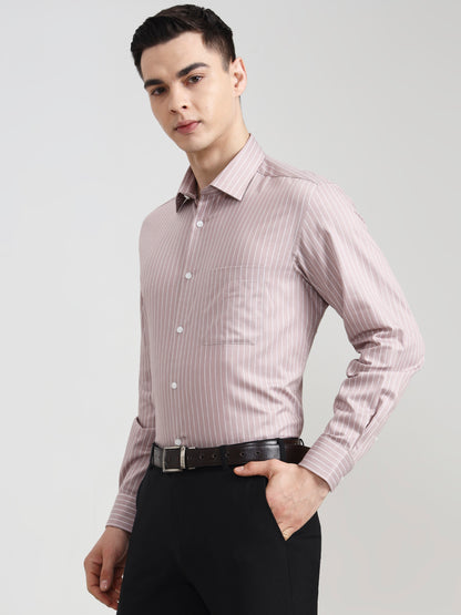 Dark Pink Striped Regular Fit Formal Shirt | JadeBlue