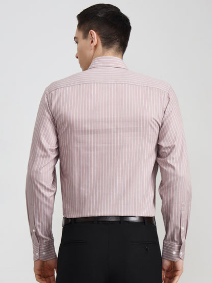 Dark Pink Striped Regular Fit Formal Shirt | JadeBlue