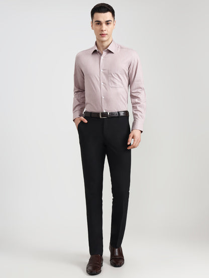 Dark Pink Striped Regular Fit Formal Shirt | JadeBlue