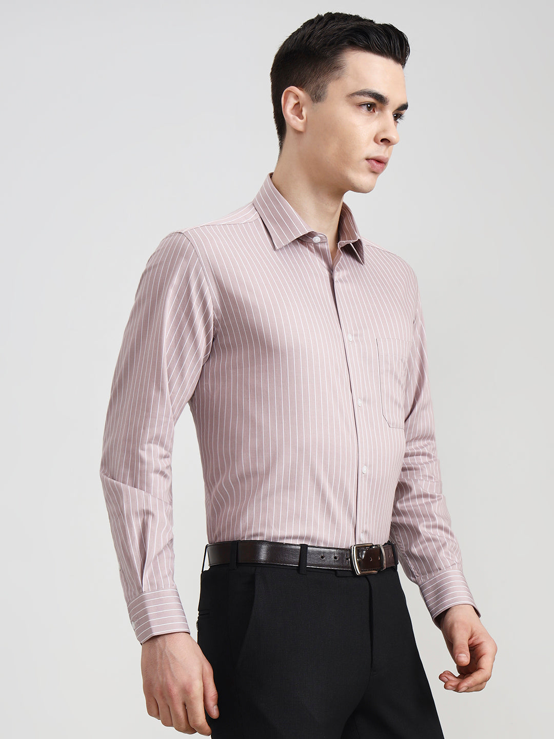 Dark Pink Striped Regular Fit Formal Shirt | JadeBlue