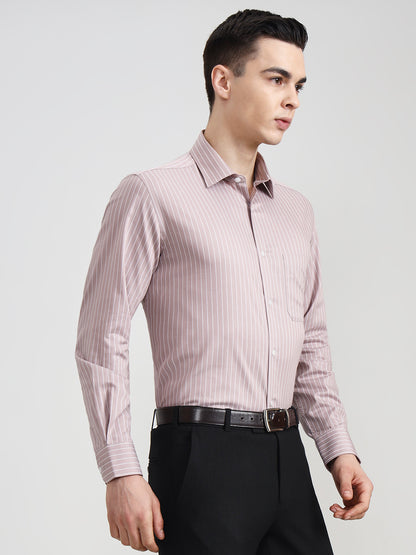 Dark Pink Striped Regular Fit Formal Shirt | JadeBlue