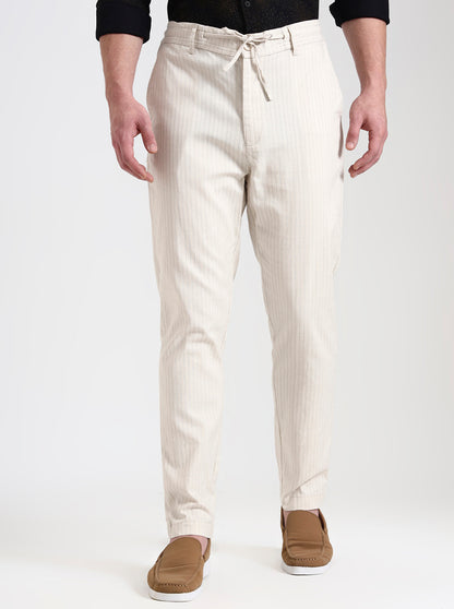 Cream Striped Regular Fit Track Pant | JadeBlue