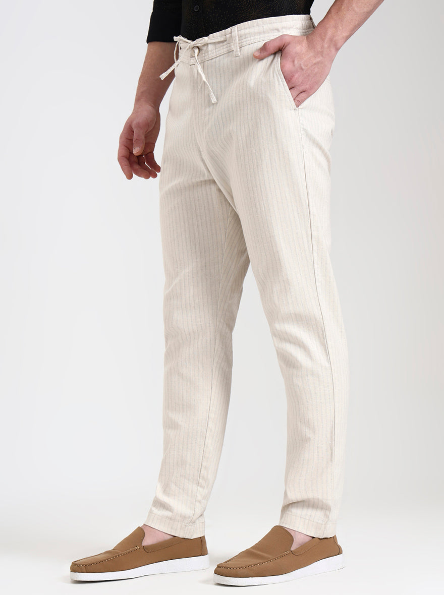 Cream Striped Regular Fit Track Pant | JadeBlue